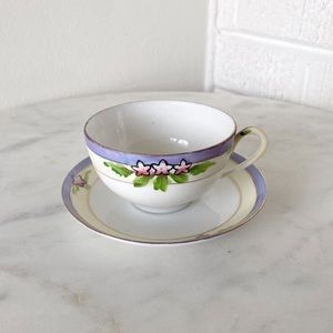 Antique Nippon Hand Painted Purple Pink Floral Teacup and
Saucer Tea Cup